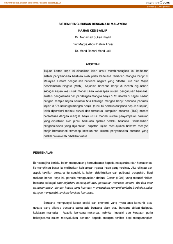 (PDF) Sistem pengurusan bencana di Malaysia Kajian kes banjir  Abdul