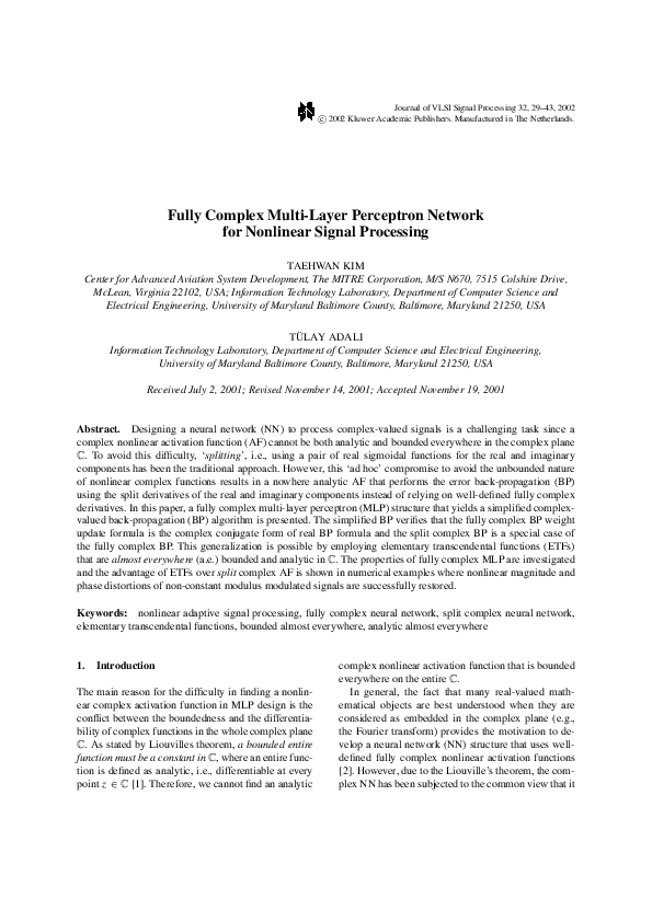 (PDF) Fully Complex Multi-Layer Perceptron Network for Nonlinear Signal ...