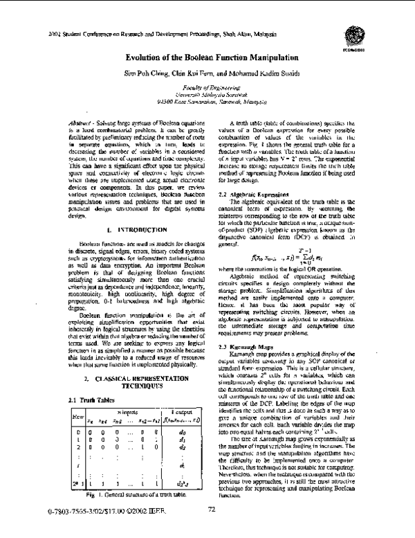 (PDF) Evolution of the Boolean function manipulation