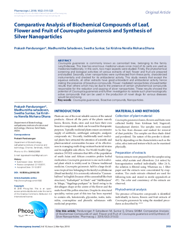 (PDF) Comparative Analysis of Biochemical Compounds of Leaf, Flower and ...