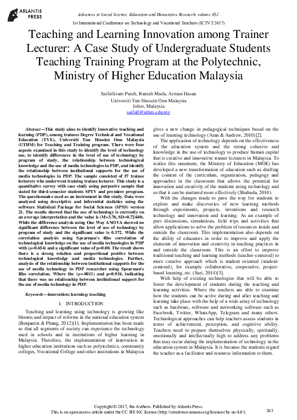 (PDF) Teaching and Learning Innovation among Trainer Lecturer: A Case ...