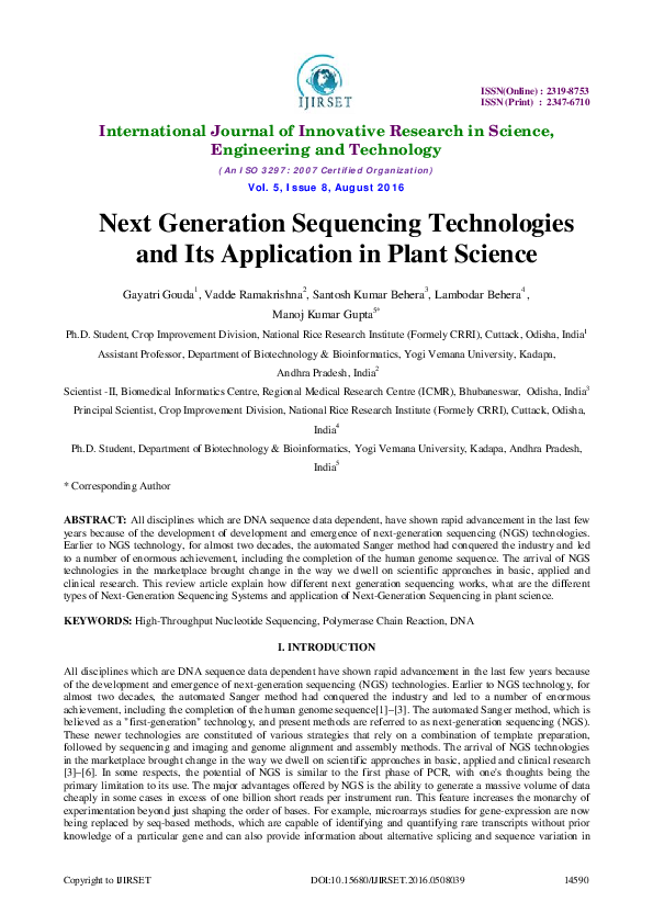 (PDF) Next Generation Sequencing Technologies and Its Application in ...