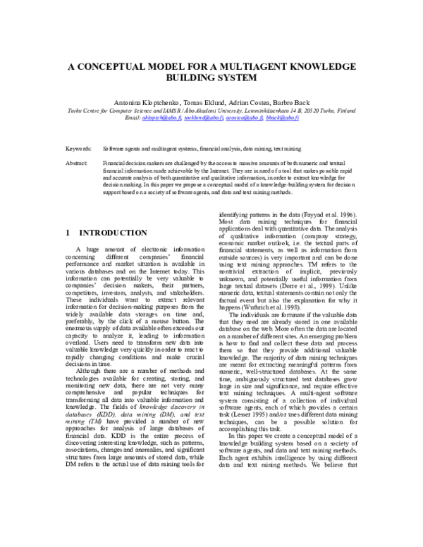 (PDF) A Conceptual Model for a Multiagent Knowledge Building System