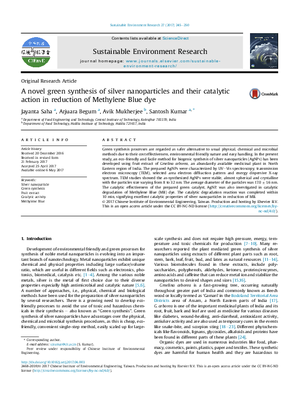 (PDF) A novel green synthesis of silver nanoparticles and their ...