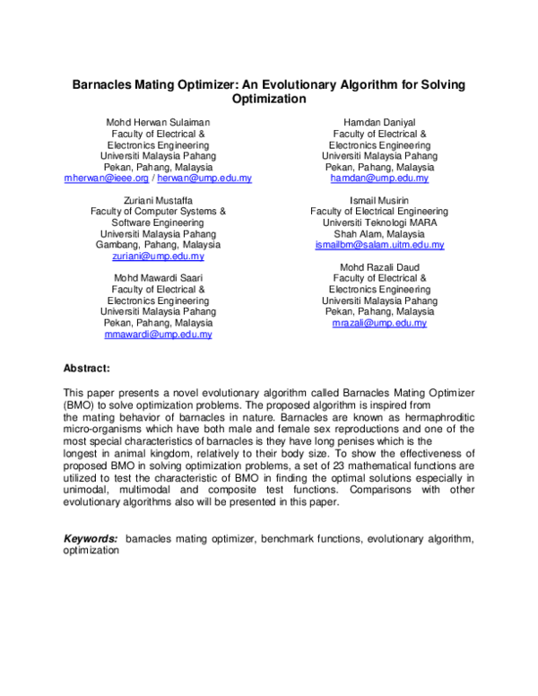 (PDF) Barnacles Mating Optimizer: An Evolutionary Algorithm for Solving ...