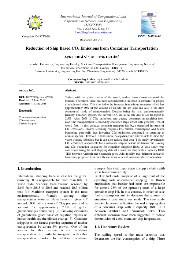 (PDF) Reduction of Ship Based CO2 Emissions from Container Transportation