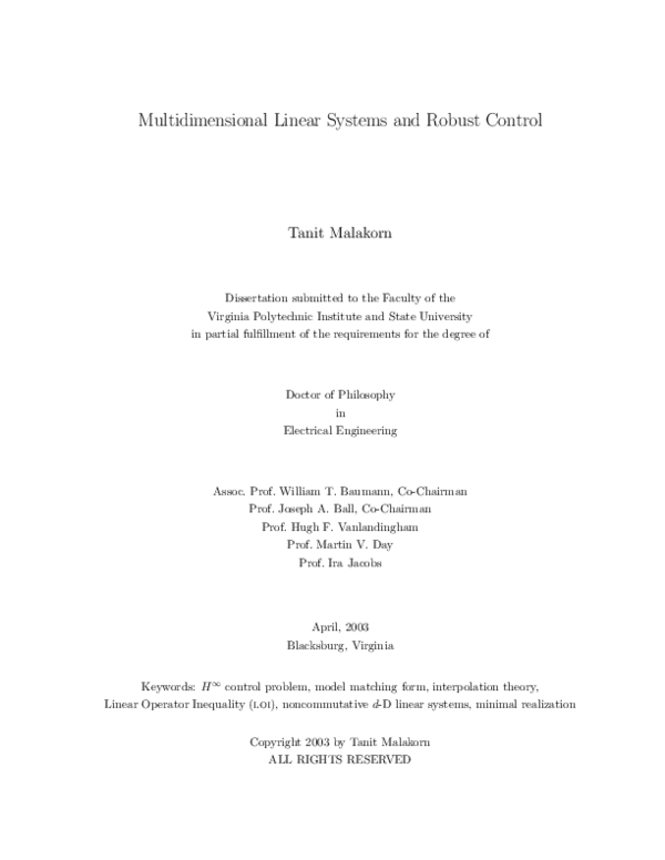 (PDF) Multidimensional linear systems and robust control