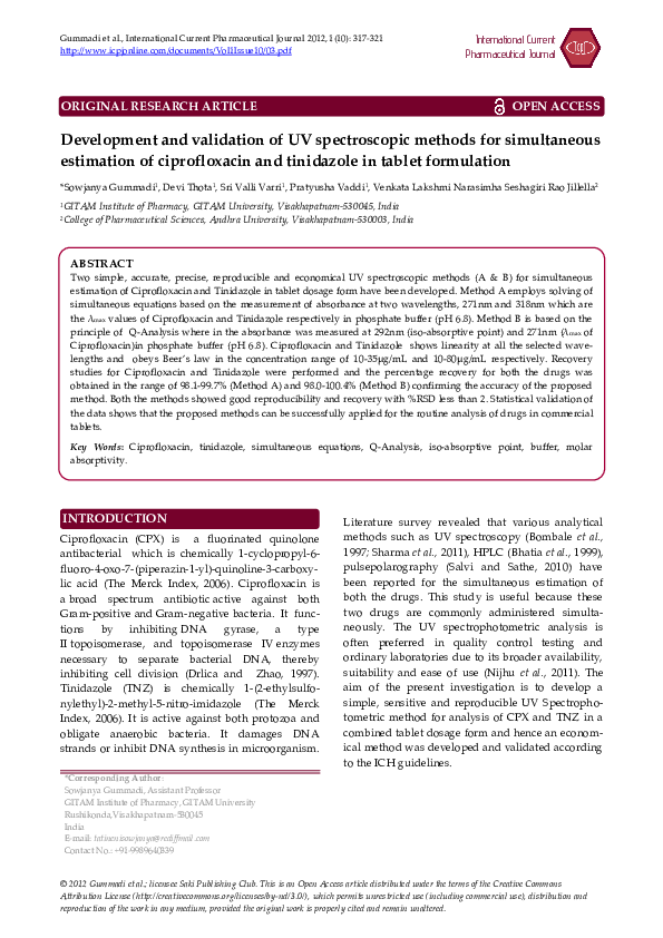 (PDF) Development and validation of UV spectroscopic methods for ...