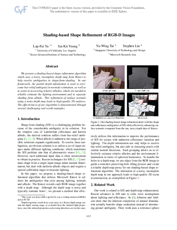 (PDF) Shading-Based Shape Refinement of RGB-D Images