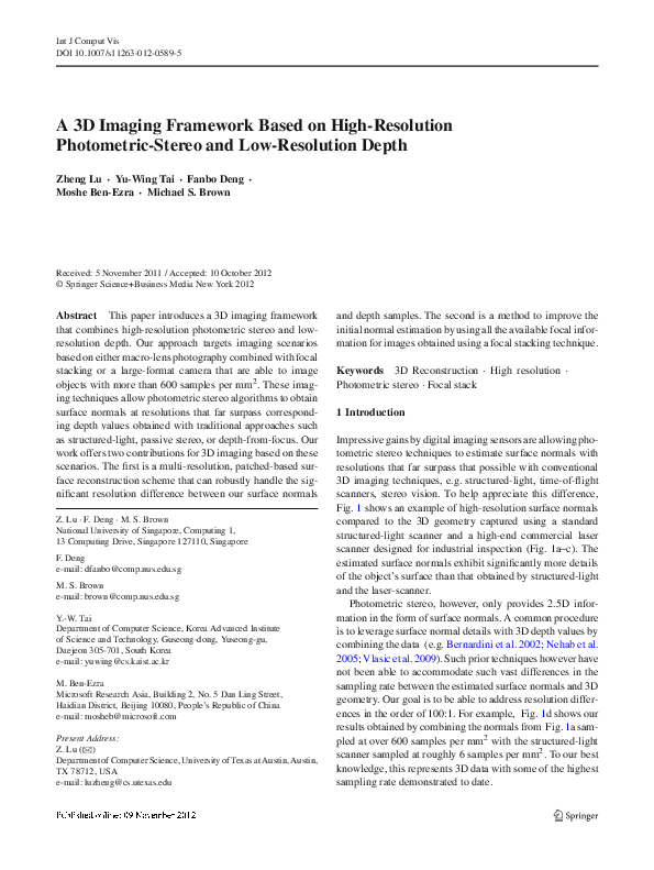 (PDF) A 3D Imaging Framework Based on High-Resolution Photometric ...