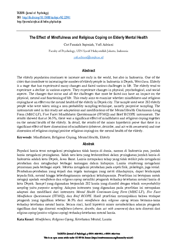 (PDF) The Effect of Mindfulness and Religious Coping on Elderly Mental ...