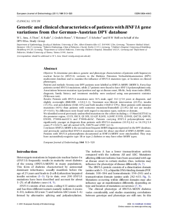(PDF) Genetic and clinical characteristics of patients with HNF1A gene ...