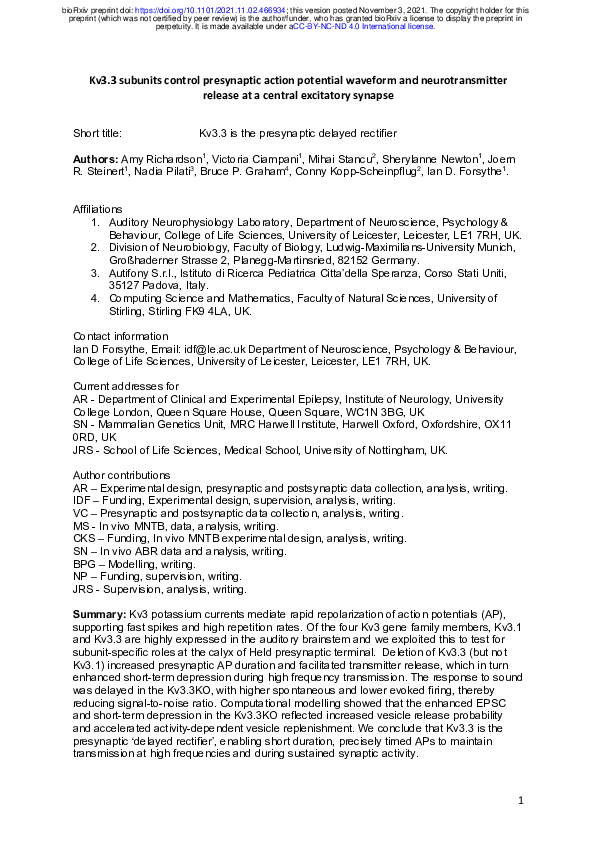 (PDF) Kv3.3 subunits control presynaptic action potential waveform and ...