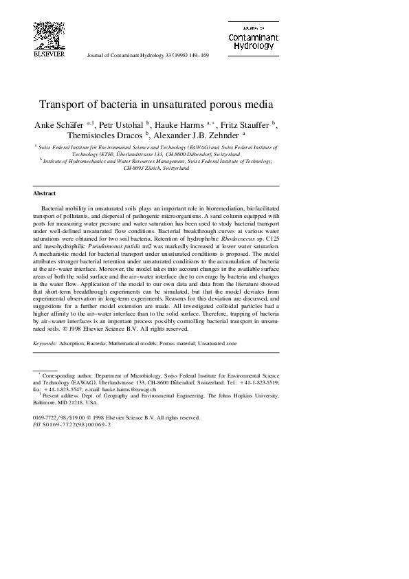 (PDF) Transport of bacteria in unsaturated porous media