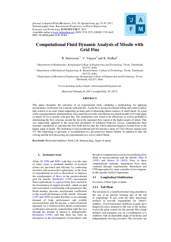 (PDF) Computational Fluid Dynamic Analysis of Missile with Grid Fins