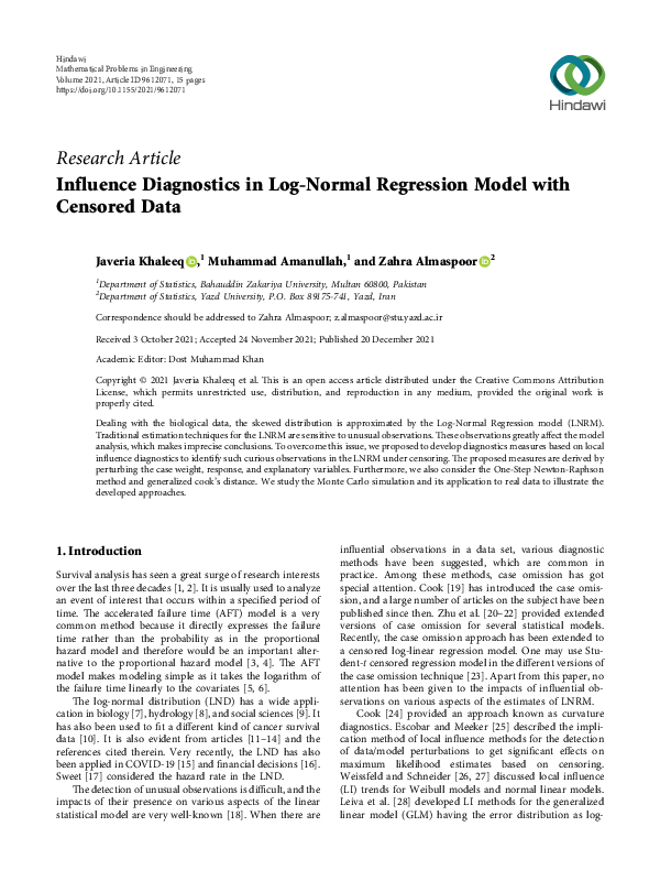 (PDF) Influence Diagnostics in Log-Normal Regression Model with ...