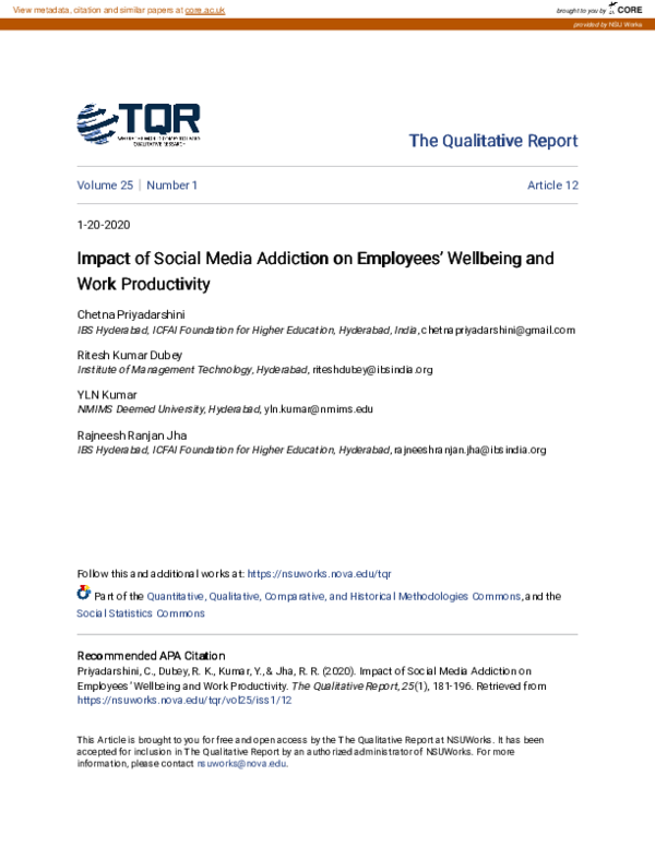 (PDF) Impact of Social Media Addiction on Employees’ Wellbeing and Work ...