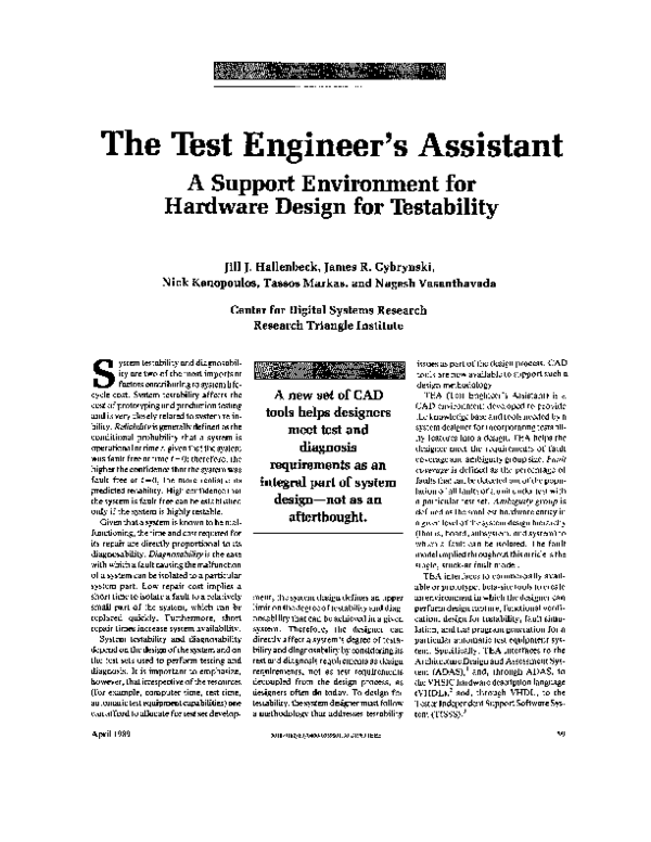 (PDF) The Test Engineer's Assistant: a support environment for hardware ...