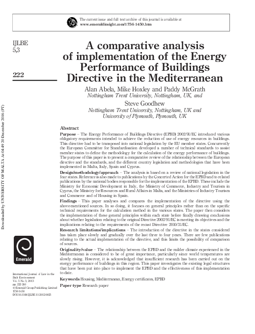 (PDF) A comparative analysis of implementation of the Energy ...