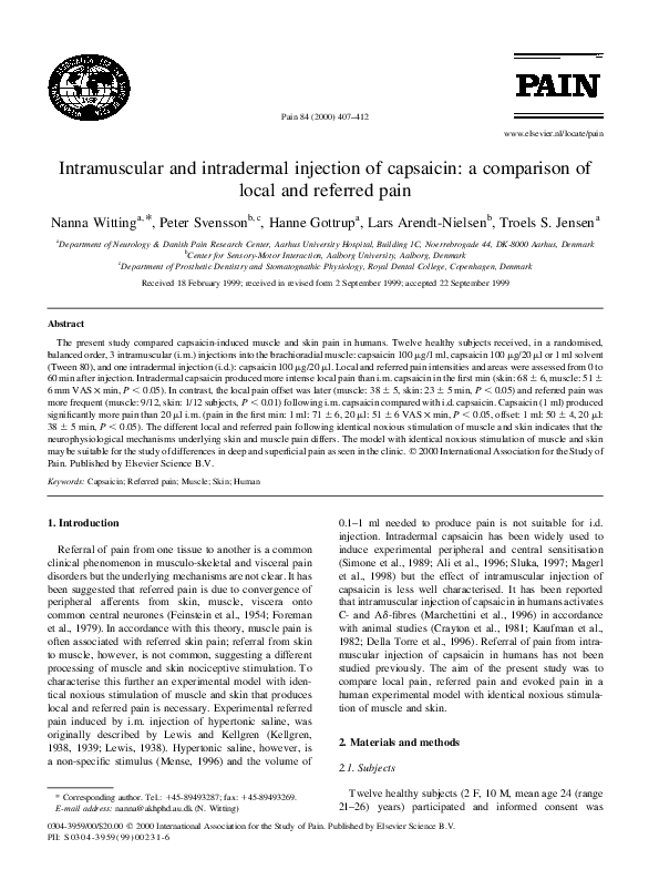 (PDF) Intramuscular and intradermal injection of capsaicin a comparison of local and referred