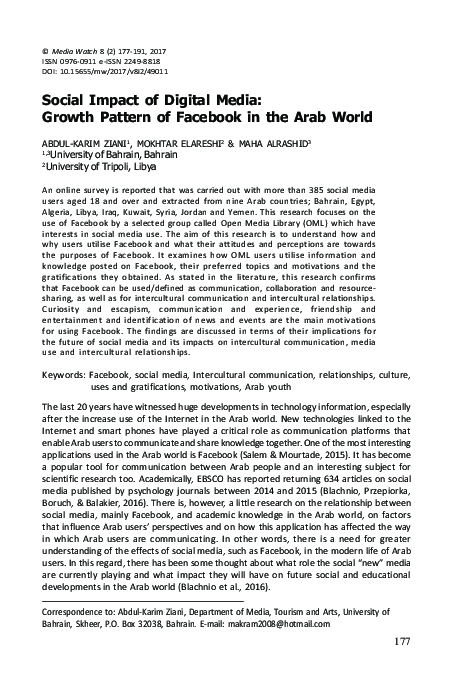 (PDF) Social Impact of Digital Media: Growth Pattern of Facebook in the ...