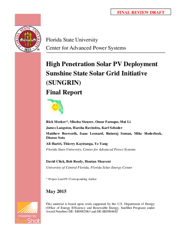 (PDF) High Penetration Solar PV Deployment Sunshine State Solar Grid ...