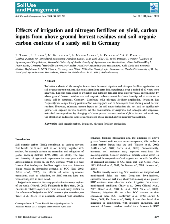 (PDF) Effects of irrigation and nitrogen fertilizer on yield, carbon ...