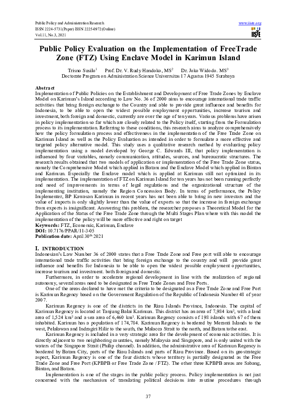 (PDF) Public Policy Evaluation on the Implementation of Free Trade Zone ...