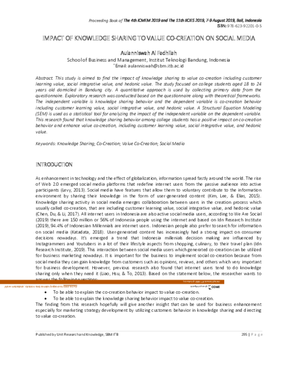 (PDF) Impact of Knowledge Sharing to Value Co-Creation in Social Media