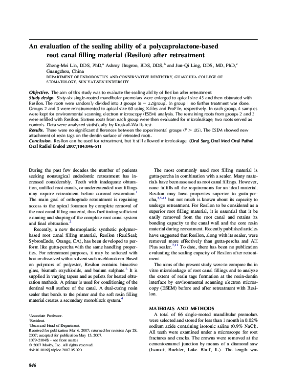 (PDF) An evaluation of the sealing ability of a polycaprolactone-based ...