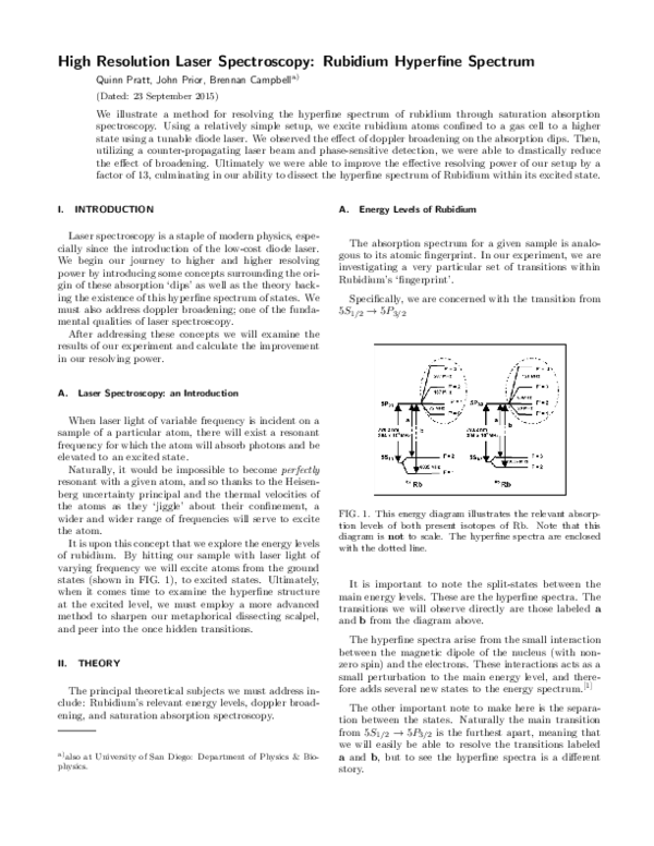 (PDF) High Resolution Laser Spectroscopy Rubidium Hyperfine Spectrum