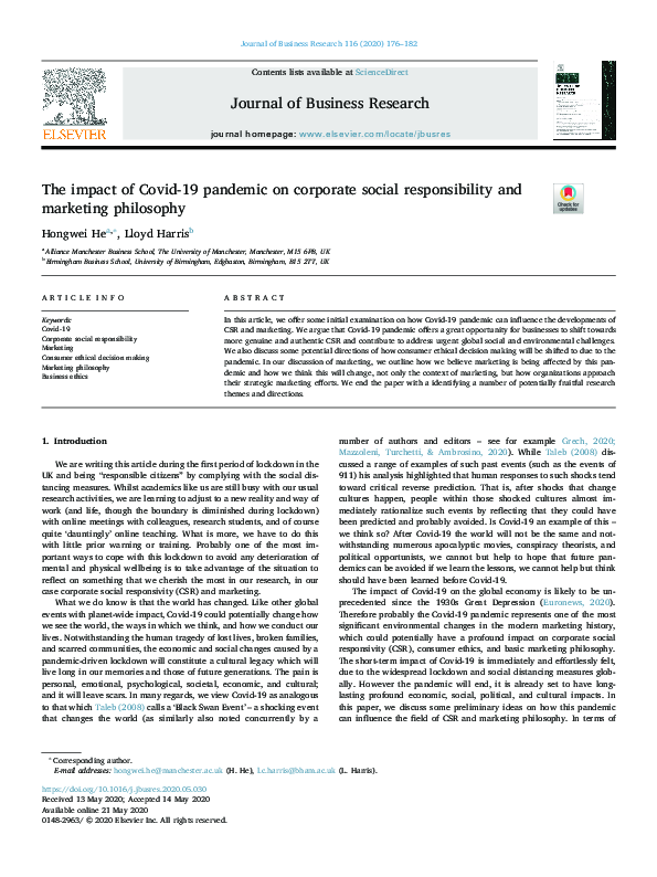 (PDF) The impact of Covid-19 pandemic on corporate social ...