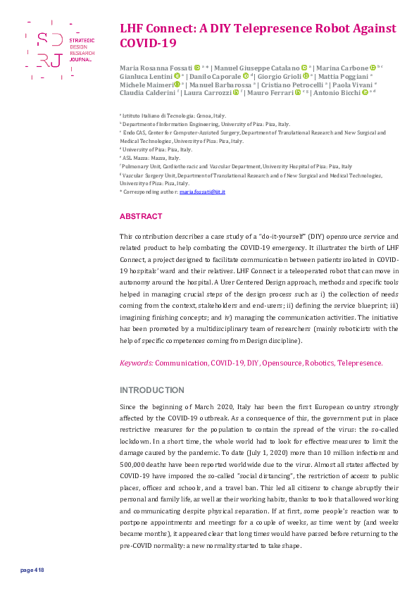 (PDF) LHF Connect: a DIY telepresence robot against COVID-19