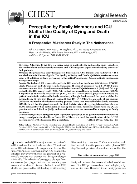 (PDF) Perception by Family Members and ICU Staff of the Quality of ...
