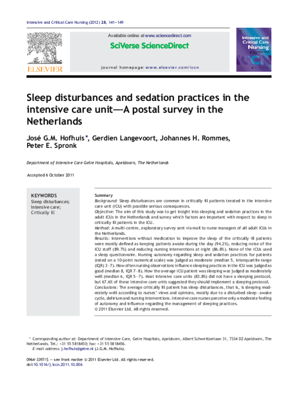 (PDF) Sleep disturbances and sedation practices in the intensive care ...