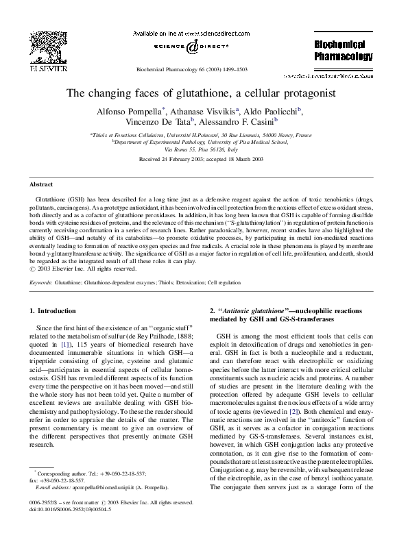 PDF) The changing faces of glutathione, a cellular protagonist