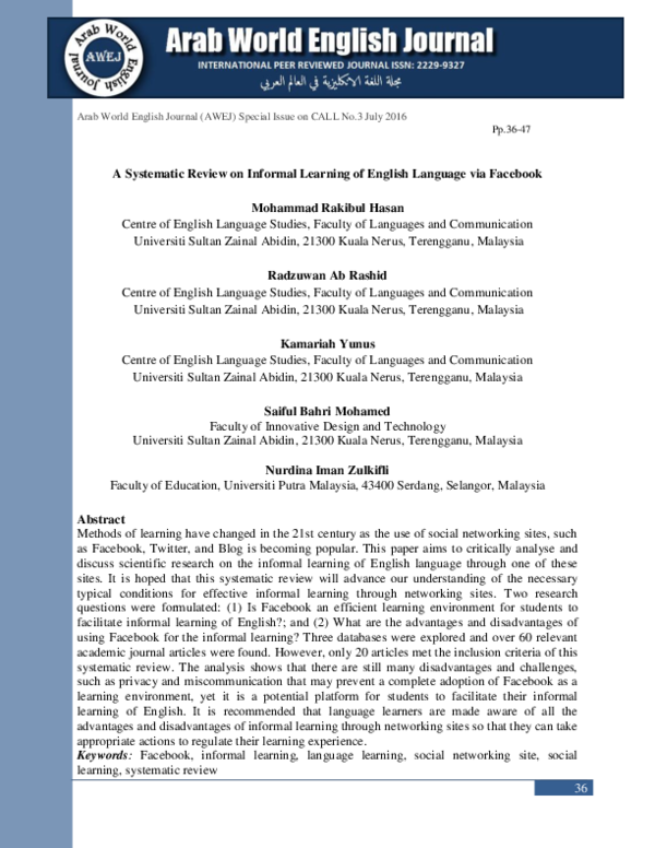 (PDF) A Systematic Review on Informal Learning of English Language via ...