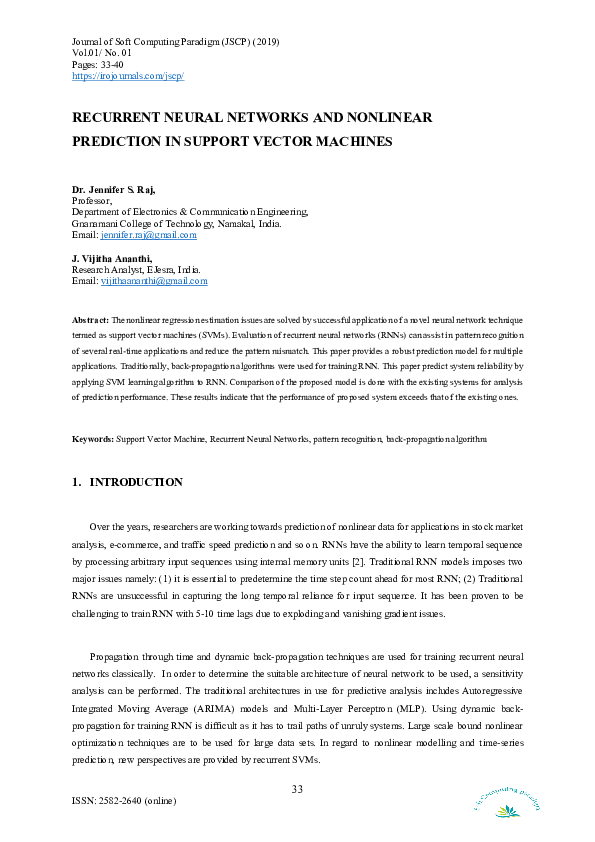 (PDF) Recurrent Neural Networks and Nonlinear Prediction in Support ...