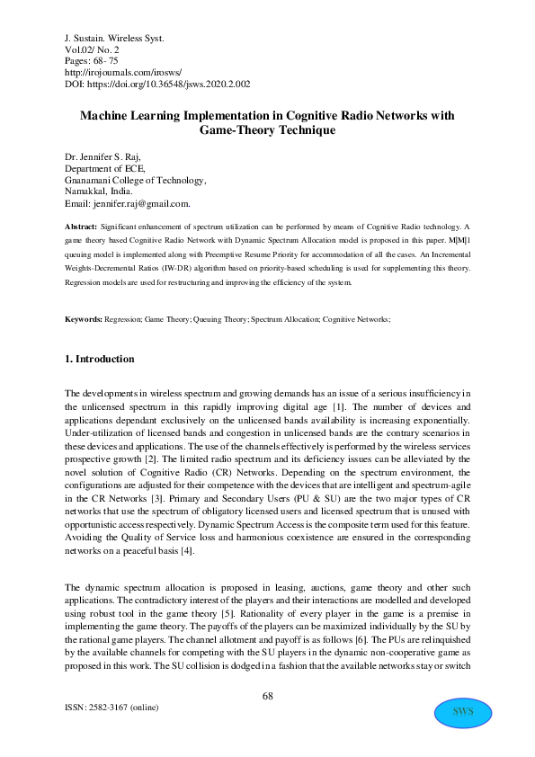 (PDF) Machine Learning Implementation in Cognitive Radio Networks with ...