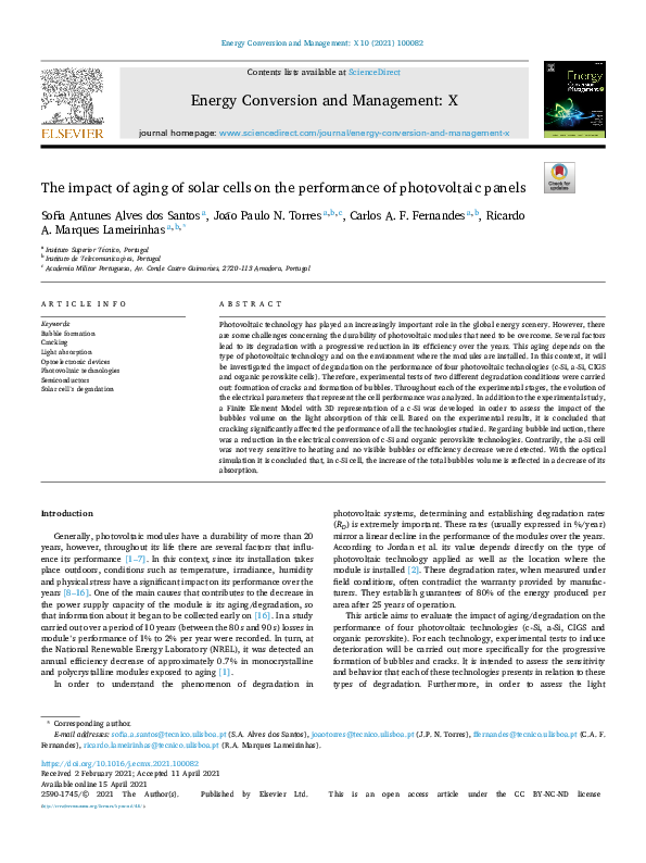 (PDF) The impact of aging of solar cells on the performance of ...