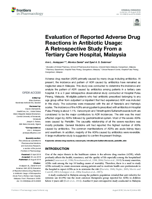 (PDF) Evaluation of Reported Adverse Drug Reactions in Antibiotic Usage ...