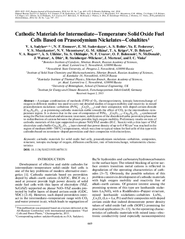 (PDF) Cathodic materials for intermediate-temperature solid oxide fuel ...