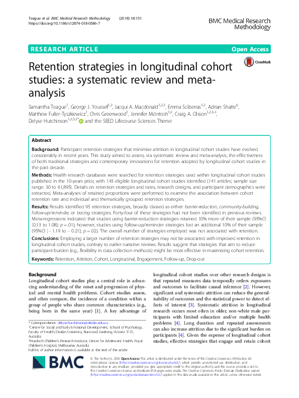 (PDF) Retention strategies in longitudinal cohort studies: A systematic ...
