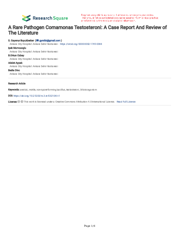 (PDF) A Rare Pathogen Comamonas Testosteroni A Case Report And Review