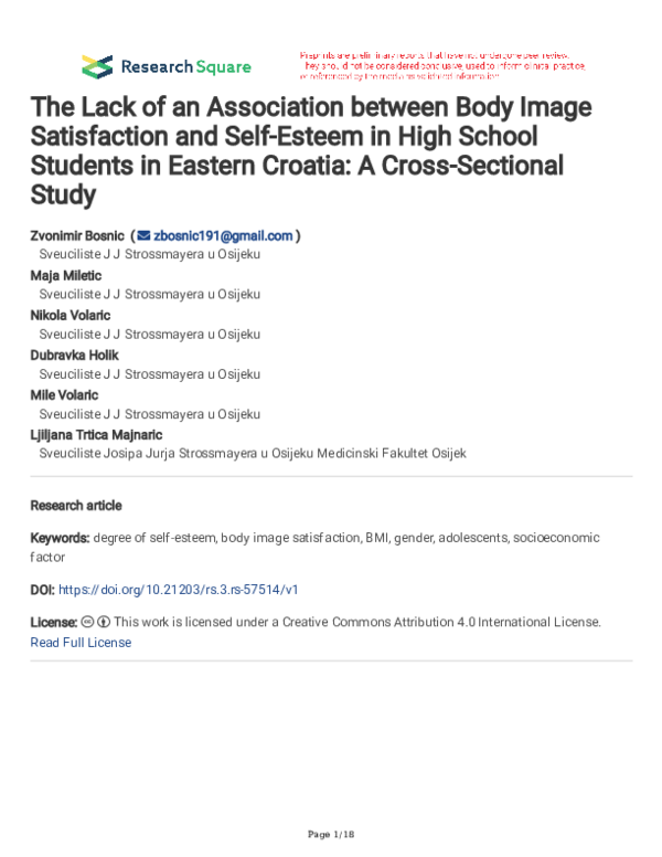 (PDF) The Lack of an Association between Body Image Satisfaction and ...