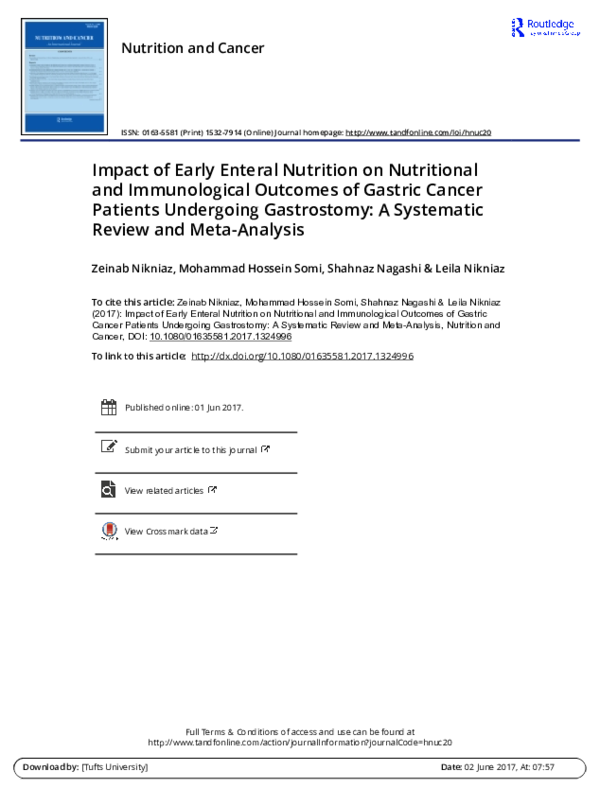 (PDF) Impact of Early Enteral Nutrition on Nutritional and ...