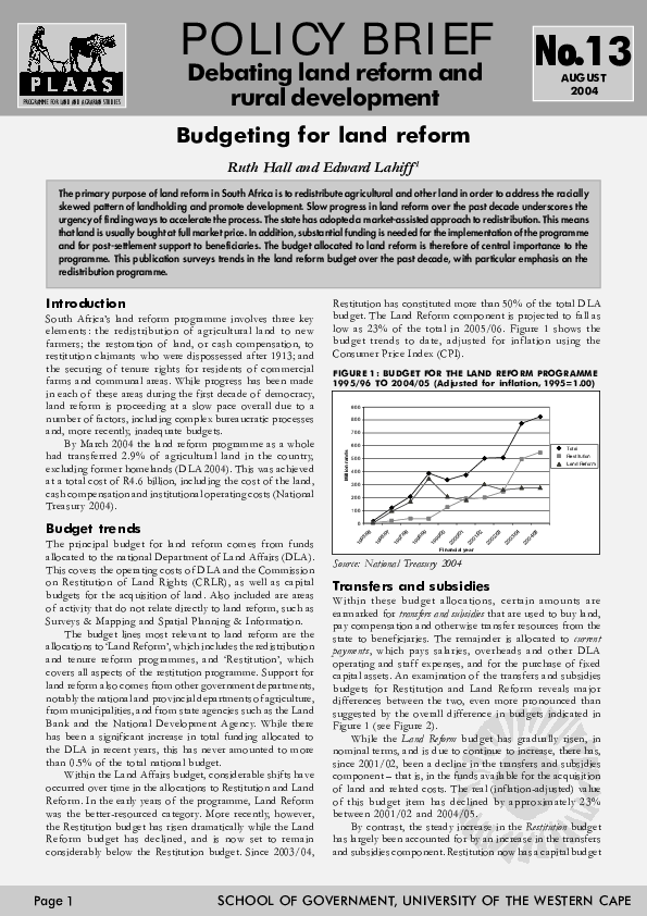 (PDF) Debating land reform and rural development