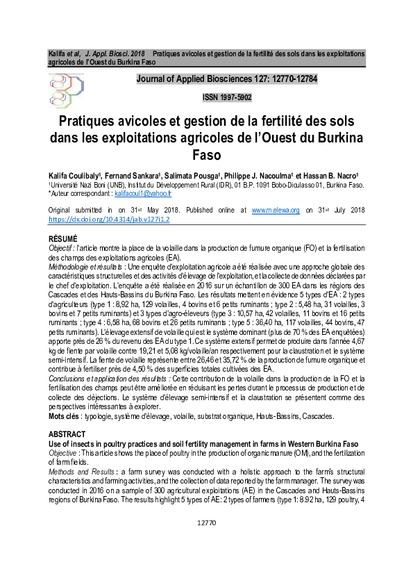 (PDF) Pratiques avicoles et gestion de la fertilité des sols dans les ...