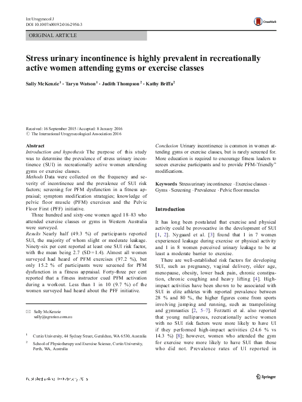 (PDF) Stress urinary incontinence is highly prevalent in recreationally ...