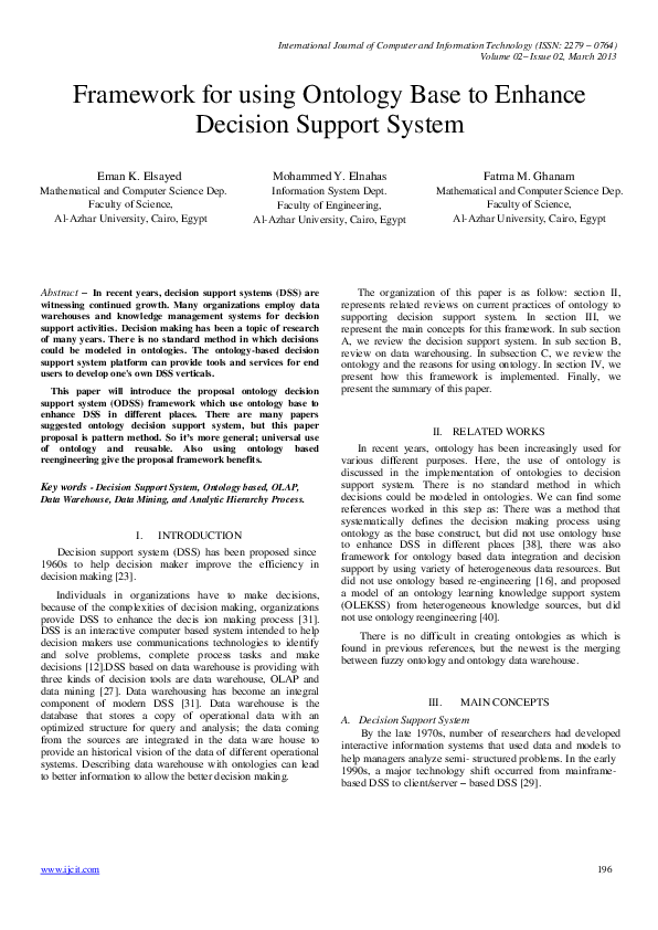 (PDF) Framework for using Ontology Base to Enhance Decision Support System